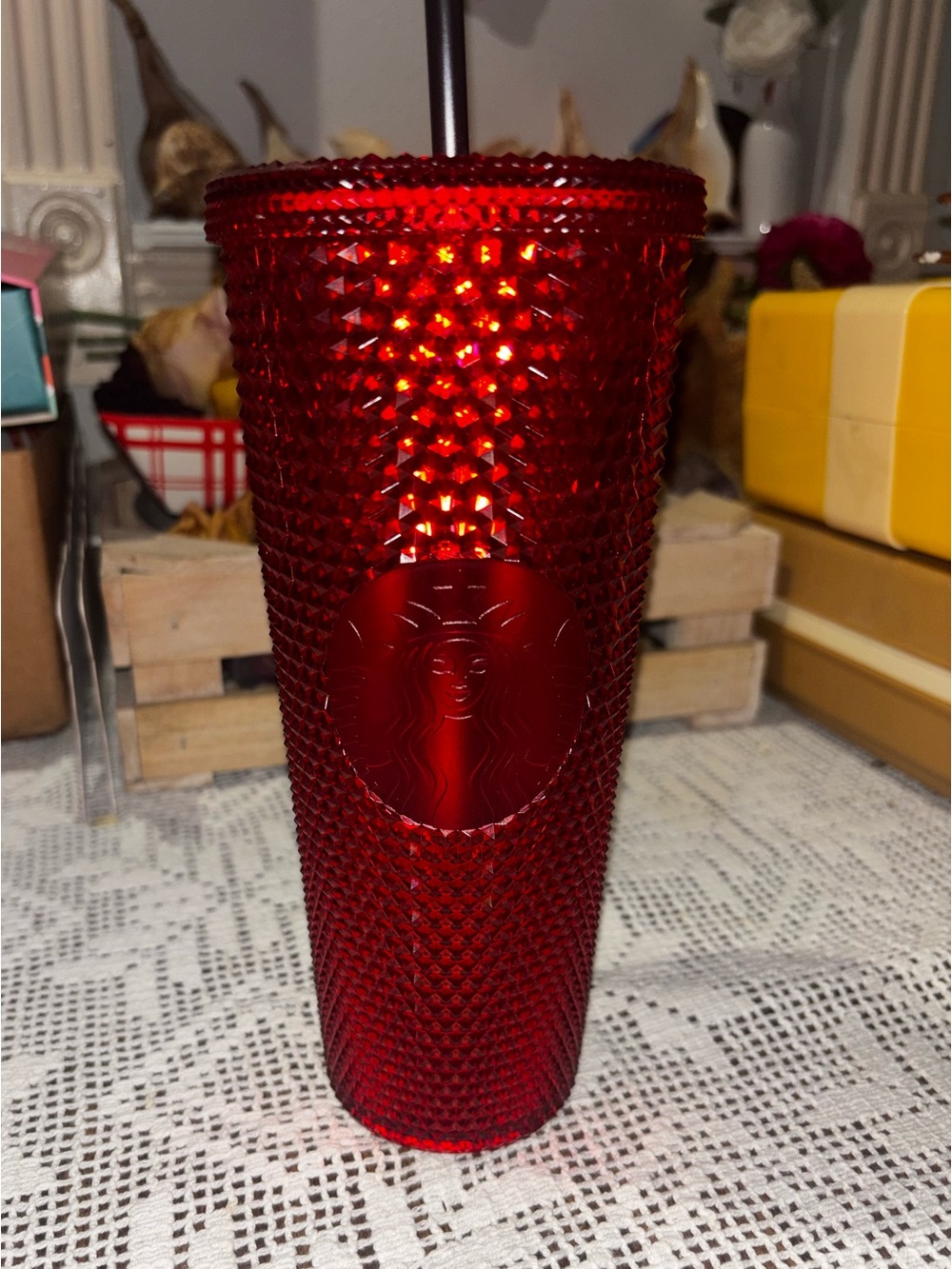 Starbucks Oklahoma Sooners College Red Textured Studded Cold Cup with Straw